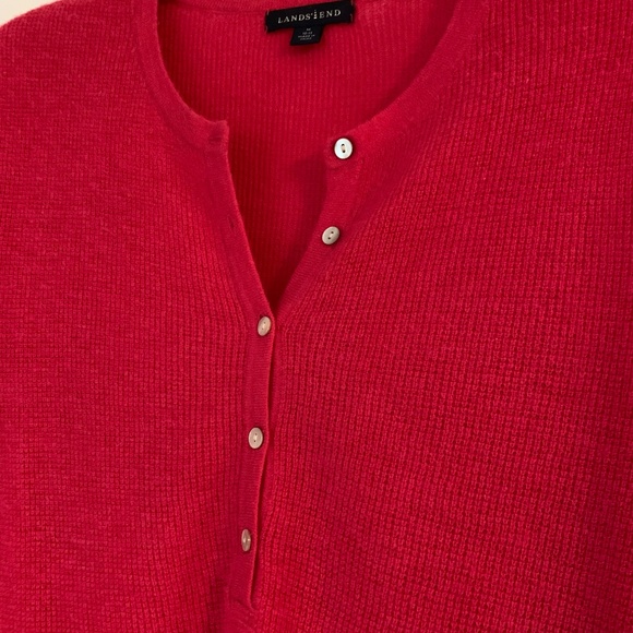 Lands' End dark pink 100% cashmere henley style sweater - Picture 3 of 6